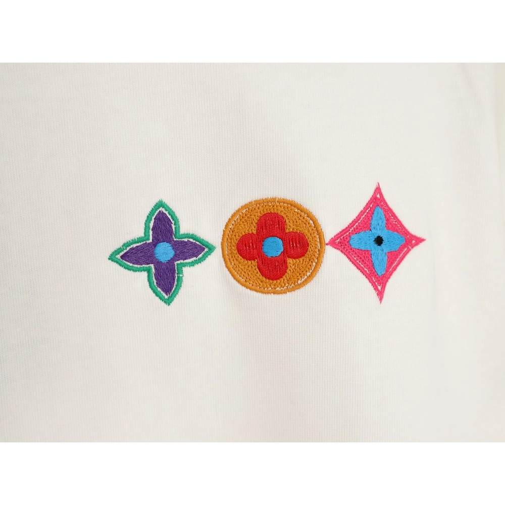 Louis Vuitton Embroidered Logo Colorful Triple-Flower Short-Sleeve T-Shirt,Louis Vuitton