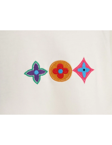 Louis Vuitton Embroidered Logo Colorful Triple-Flower Short-Sleeve T-Shirt,Louis Vuitton