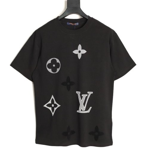 Louis Vuitton Flocked Logo Short-Sleeve T-Shirt TSK1,Louis Vuitton