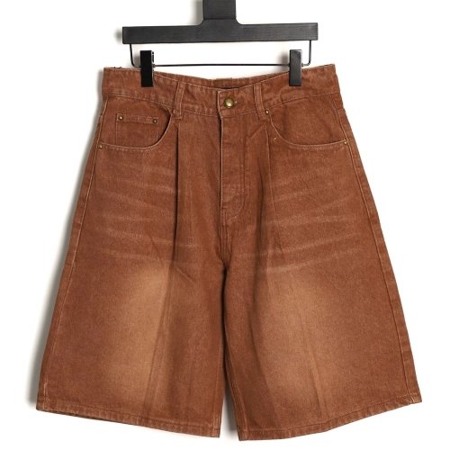 Louis Vuitton leather-label washed wide-leg denim shorts,Louis Vuitton