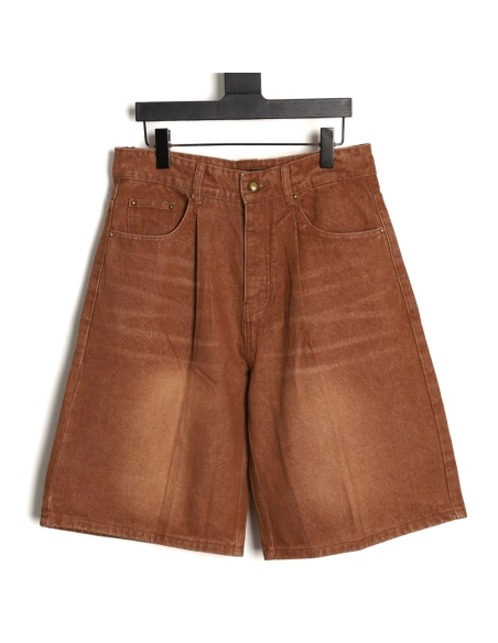 Louis Vuitton leather-label washed wide-leg denim shorts,Louis Vuitton