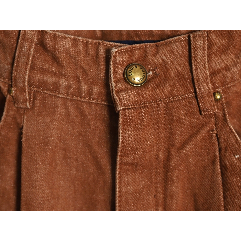 Louis Vuitton leather-label washed wide-leg denim shorts,Louis Vuitton