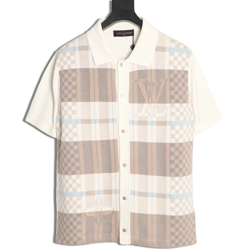 Louis Vuitton Plaid Jacquard-Knit Short-Sleeve Shirt,Louis Vuitton