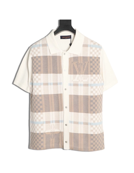 Louis Vuitton Plaid Jacquard-Knit Short-Sleeve Shirt,Louis Vuitton