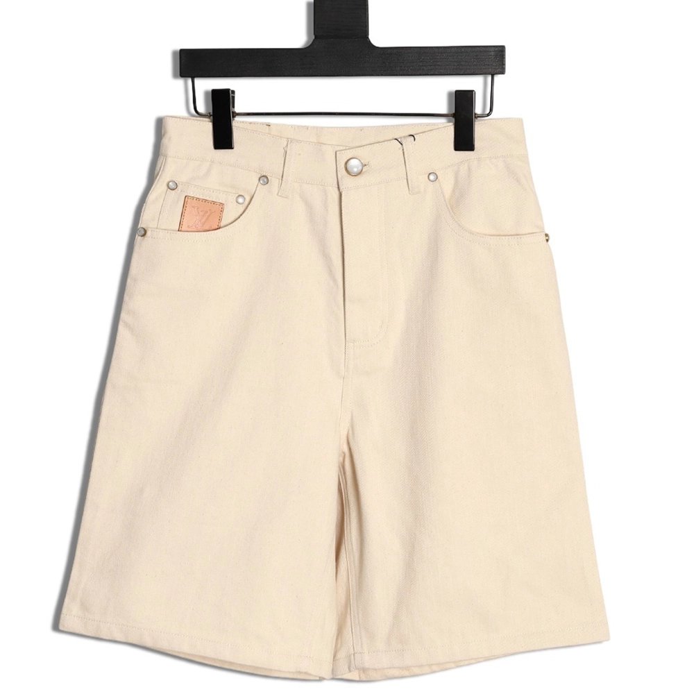 Louis Vuitton Pocket Leather Patch Denim Shorts,Louis Vuitton