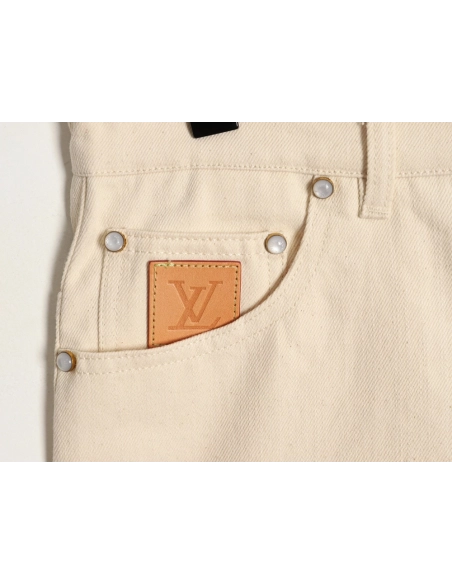 Louis Vuitton Pocket Leather Patch Denim Shorts,Louis Vuitton