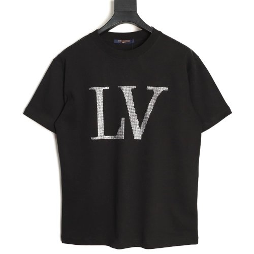 Louis Vuitton Rhinestone Large Logo Short-Sleeve T-Shirt TSK1,Louis Vuitton