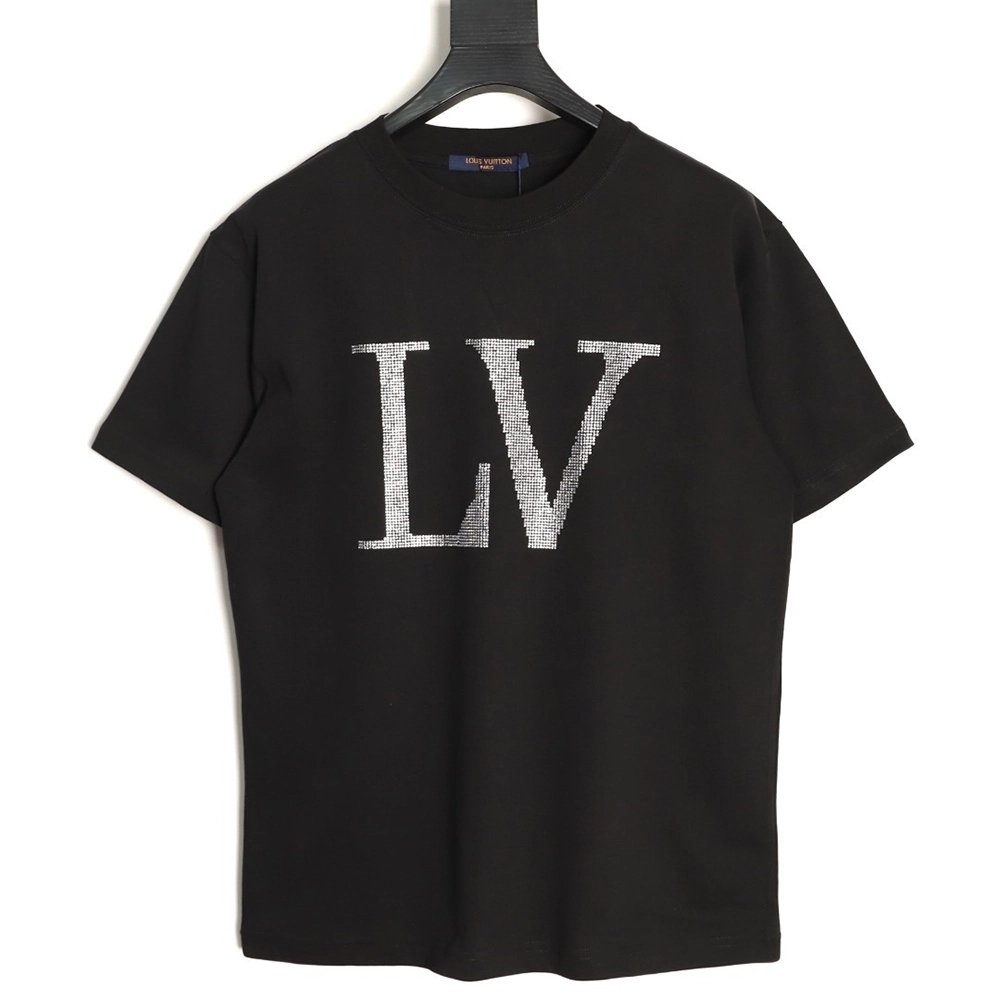 Louis Vuitton Rhinestone Large Logo Short-Sleeve T-Shirt TSK1,Louis Vuitton