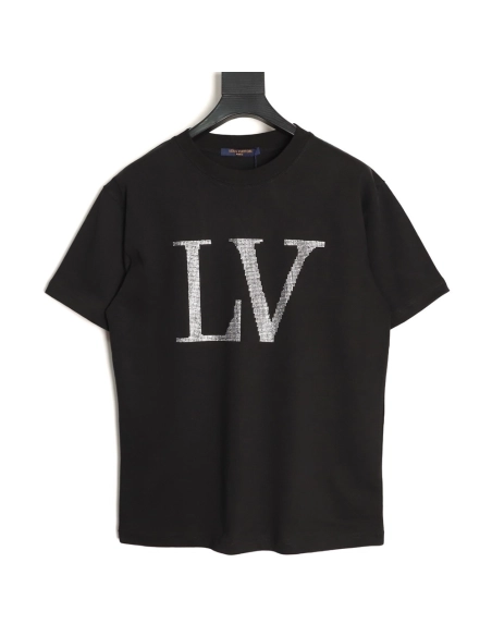Louis Vuitton Rhinestone Large Logo Short-Sleeve T-Shirt TSK1,Louis Vuitton