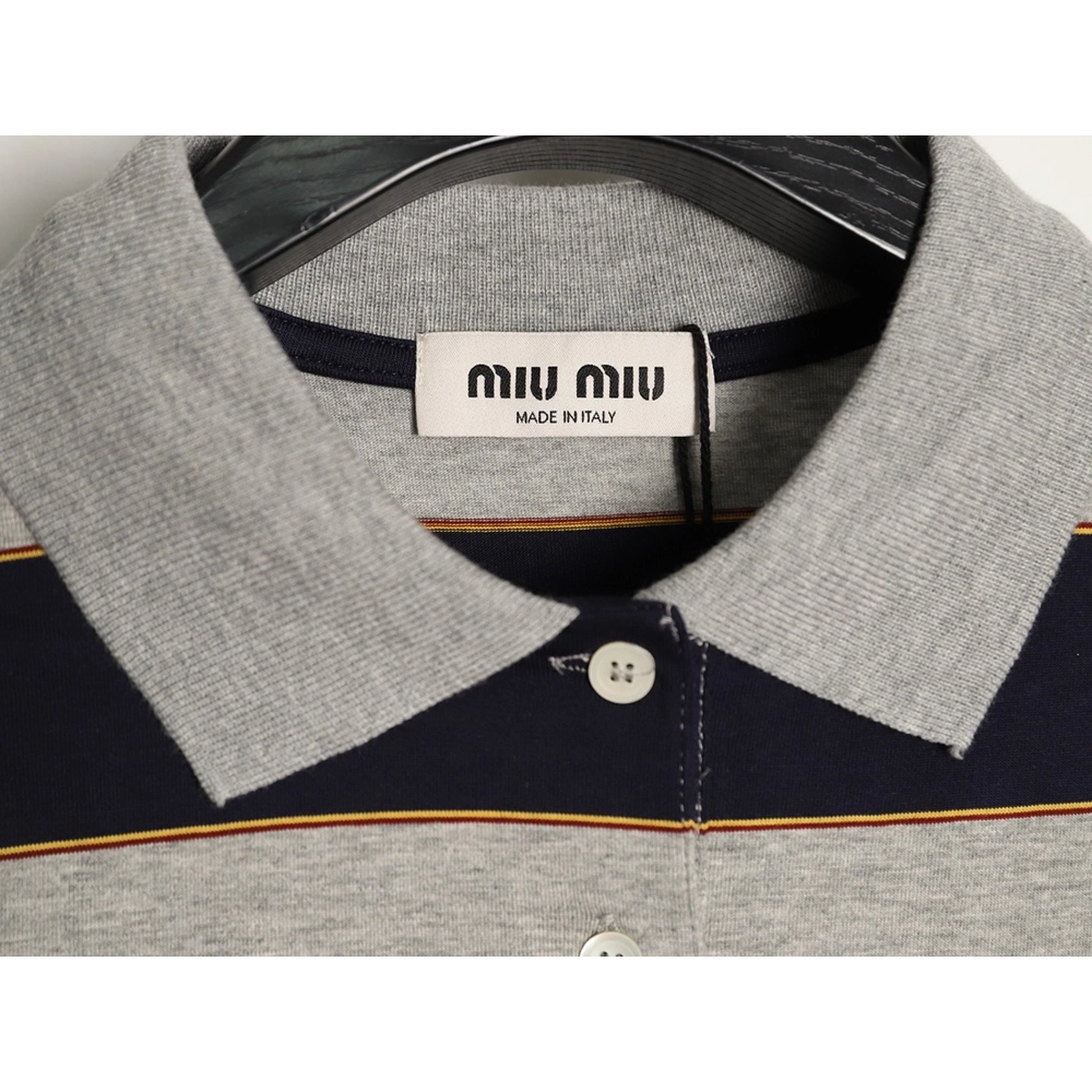 Miu Miu grey-blue striped short-sleeved polo shirt,Miu Miu