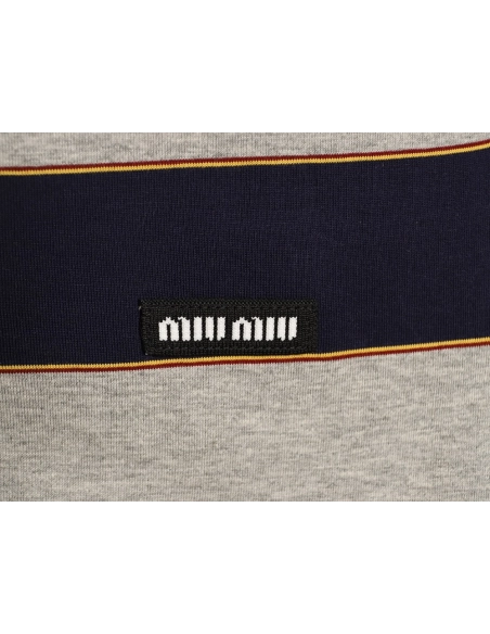 Miu Miu grey-blue striped short-sleeved polo shirt,Miu Miu