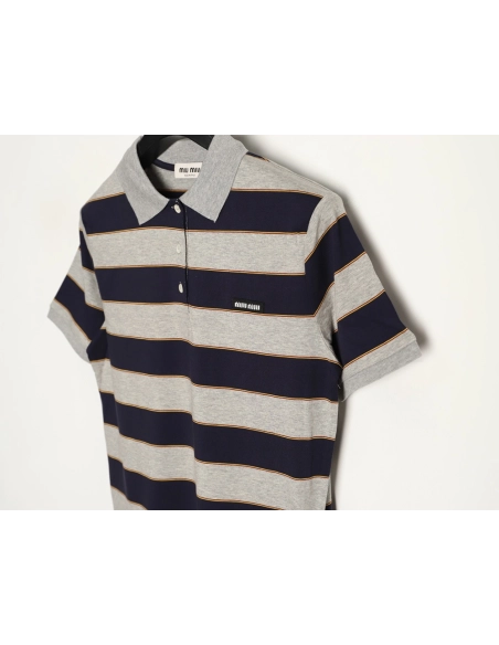 Miu Miu grey-blue striped short-sleeved polo shirt,Miu Miu