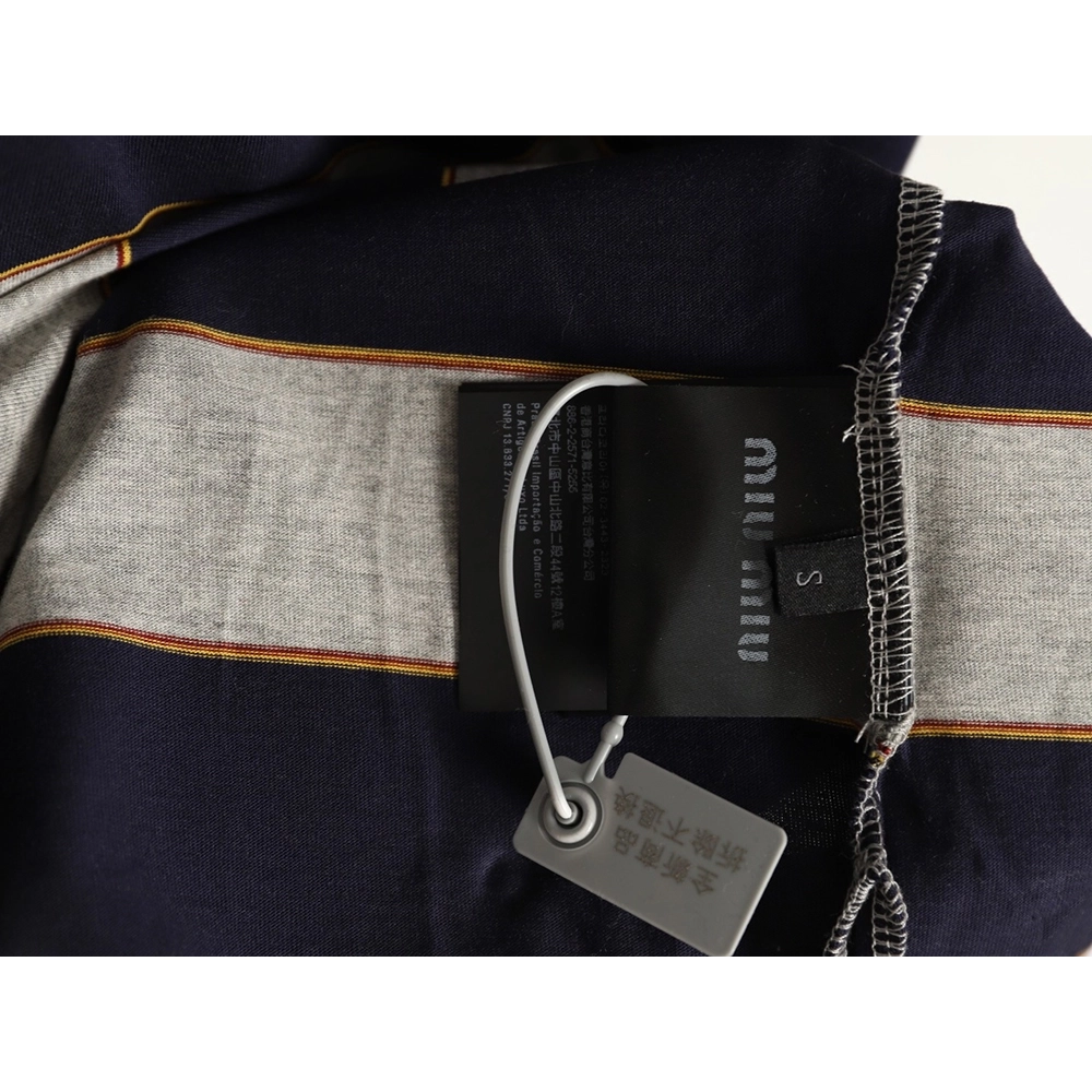 Miu Miu grey-blue striped short-sleeved polo shirt,Miu Miu