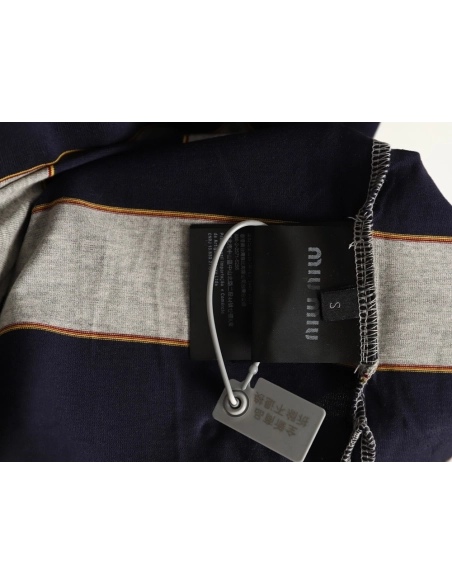 Miu Miu grey-blue striped short-sleeved polo shirt,Miu Miu
