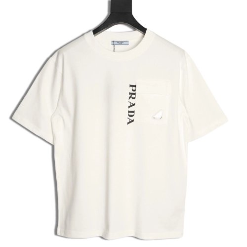 Prada letter print pocket triangle logo short-sleeved T-shirt,Prada