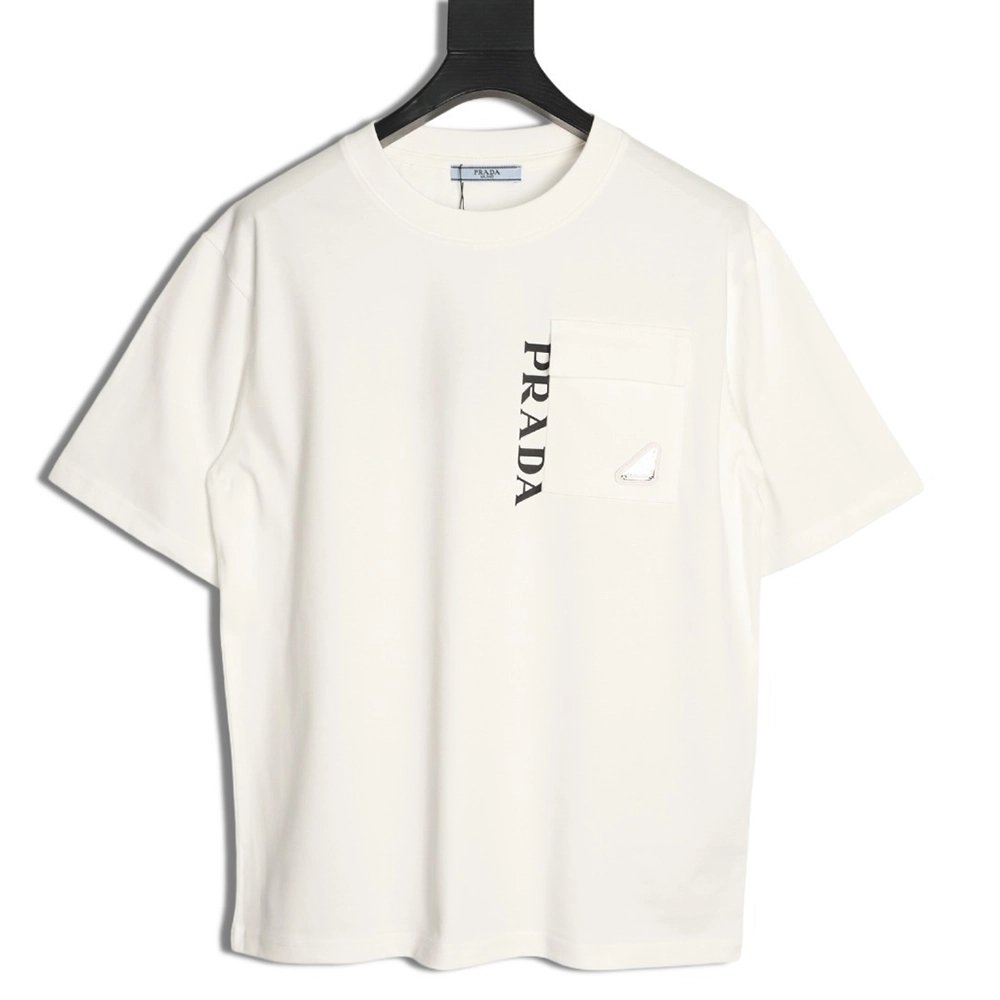 Prada letter print pocket triangle logo short-sleeved T-shirt,Prada