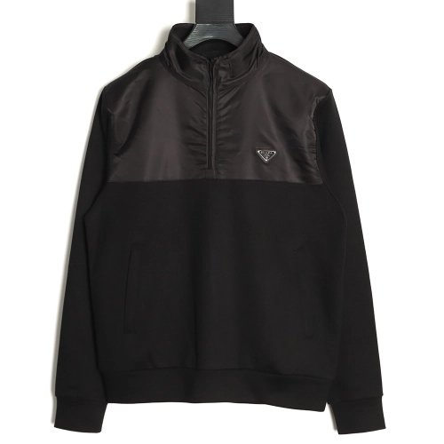 Prada Nylon Panelled Half-Zip Hoodie Jacket TSK1,Prada