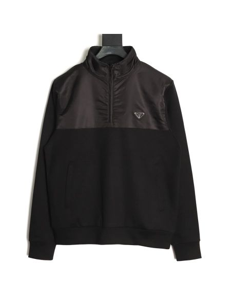 Prada Nylon Panelled Half-Zip Hoodie Jacket TSK1,Prada