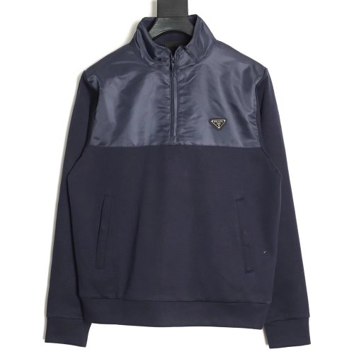 Prada Nylon Panelled Half-Zip Hoodie Jacket,Prada