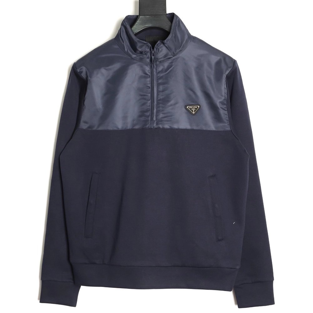 Prada Nylon Panelled Half-Zip Hoodie Jacket,Prada