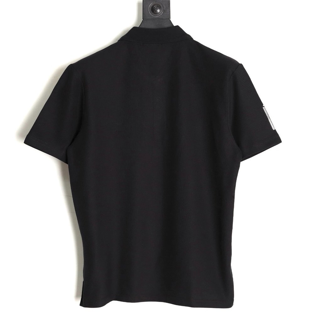 Prada Short-Sleeve Polo Shirt with Silver-Stamped Lettering on Cuffs TSK1,Prada
