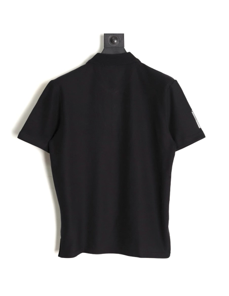 Prada Short-Sleeve Polo Shirt with Silver-Stamped Lettering on Cuffs TSK1,Prada