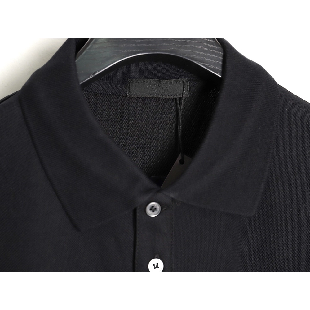 Prada Short-Sleeve Polo Shirt with Silver-Stamped Lettering on Cuffs TSK1,Prada