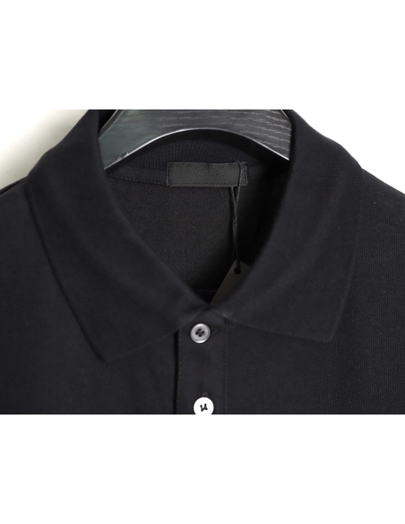 Prada Short-Sleeve Polo Shirt with Silver-Stamped Lettering on Cuffs TSK1,Prada