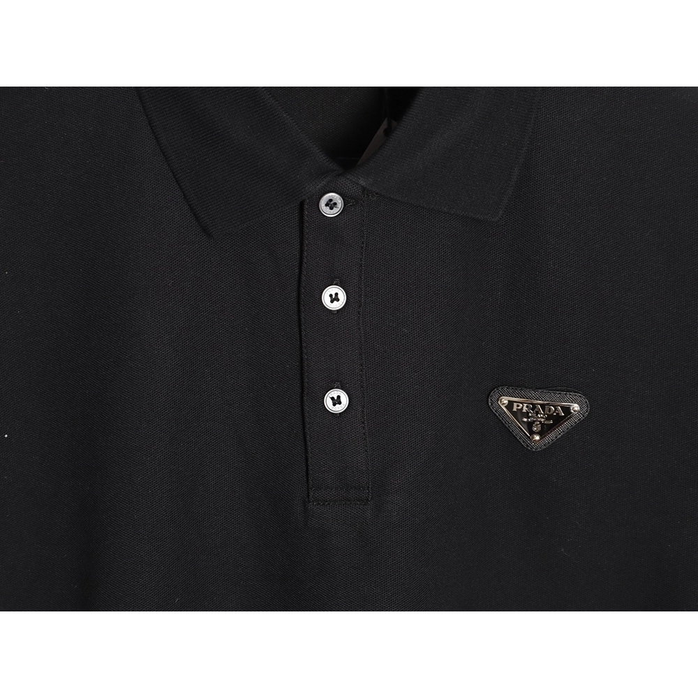 Prada Short-Sleeve Polo Shirt with Silver-Stamped Lettering on Cuffs TSK1,Prada
