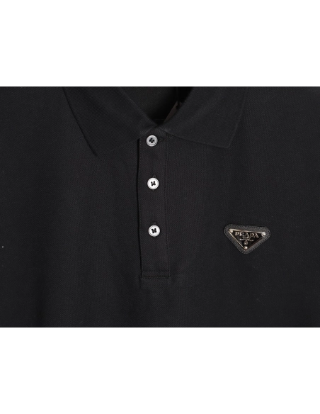 Prada Short-Sleeve Polo Shirt with Silver-Stamped Lettering on Cuffs TSK1,Prada