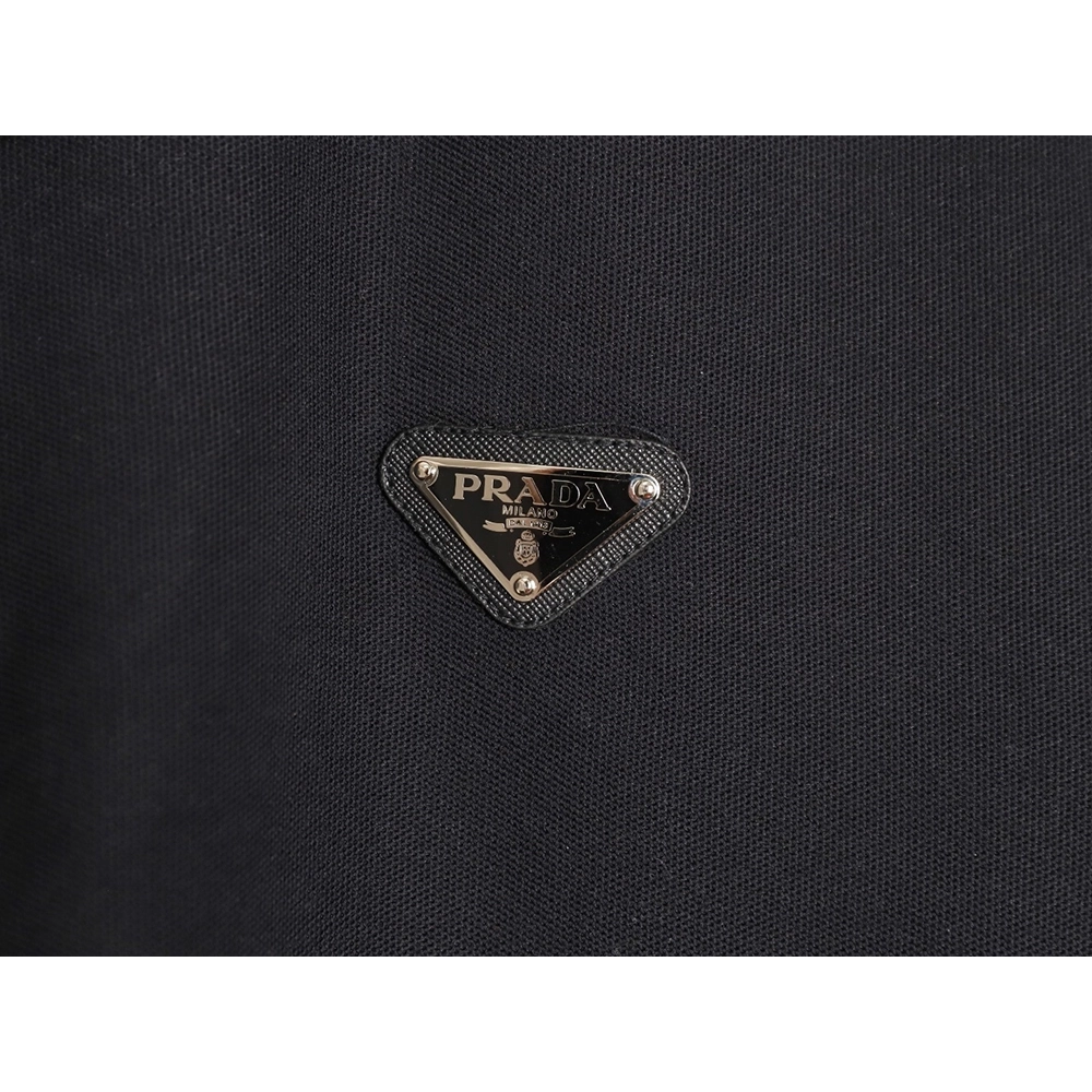 Prada Short-Sleeve Polo Shirt with Silver-Stamped Lettering on Cuffs TSK1,Prada