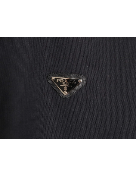 Prada Short-Sleeve Polo Shirt with Silver-Stamped Lettering on Cuffs TSK1,Prada