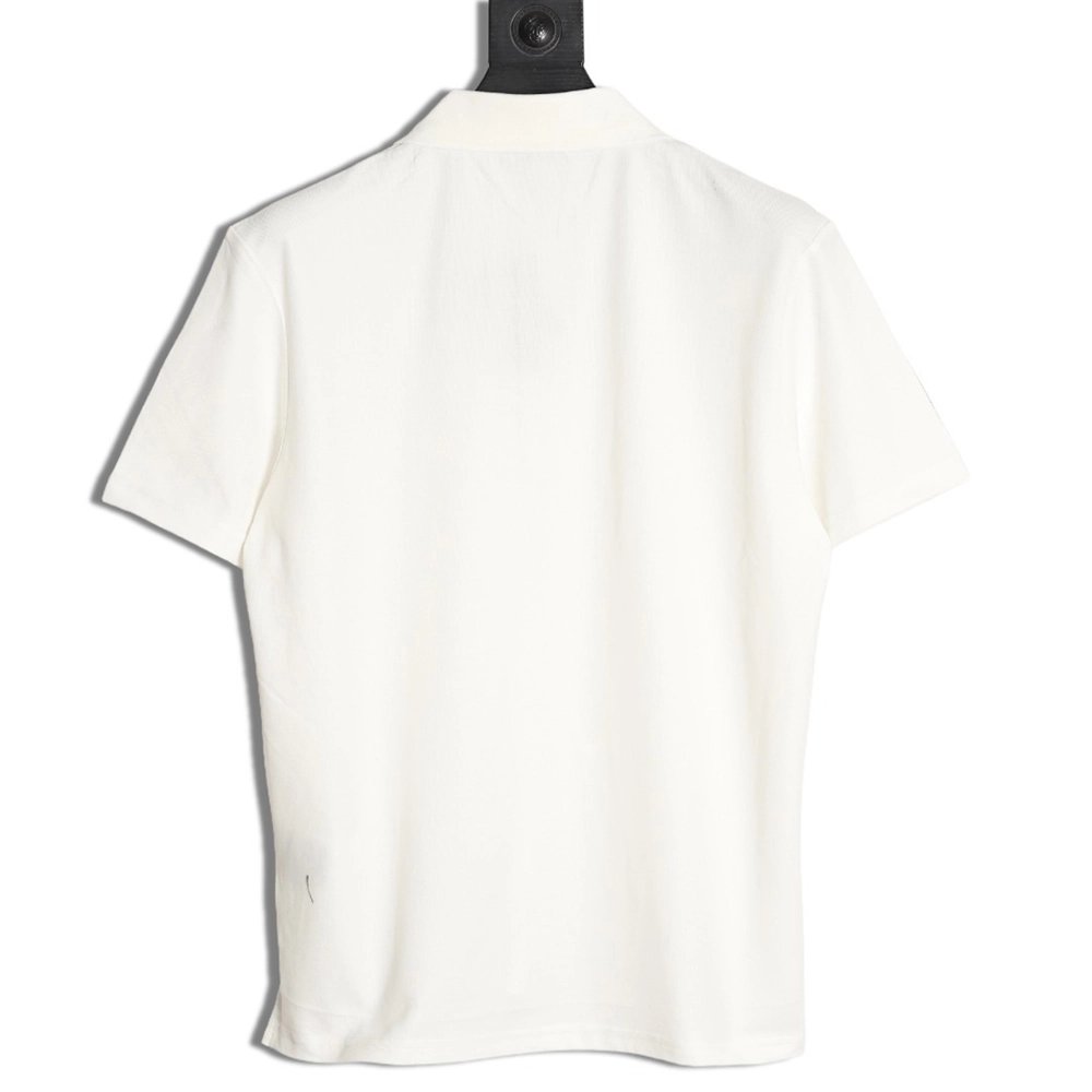 Prada Short-Sleeve Polo Shirt with Silver-Stamped Lettering on Cuffs,Prada