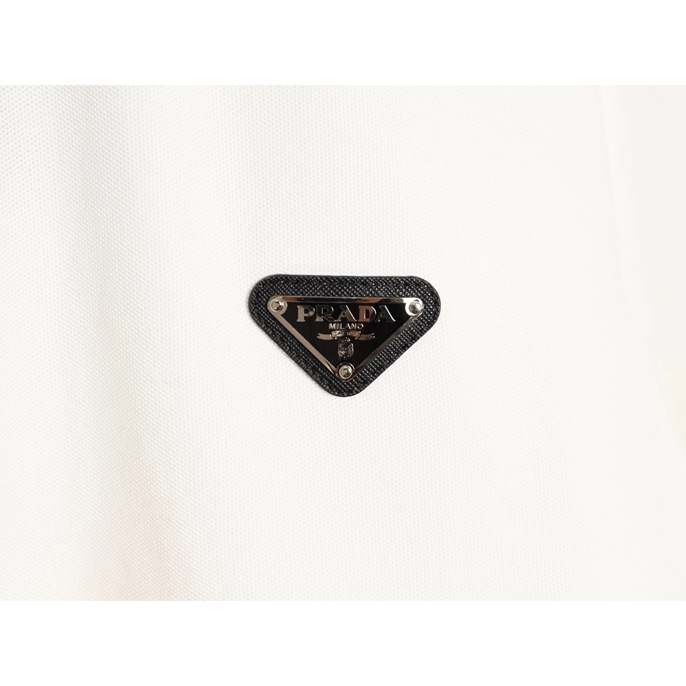 Prada Short-Sleeve Polo Shirt with Silver-Stamped Lettering on Cuffs,Prada