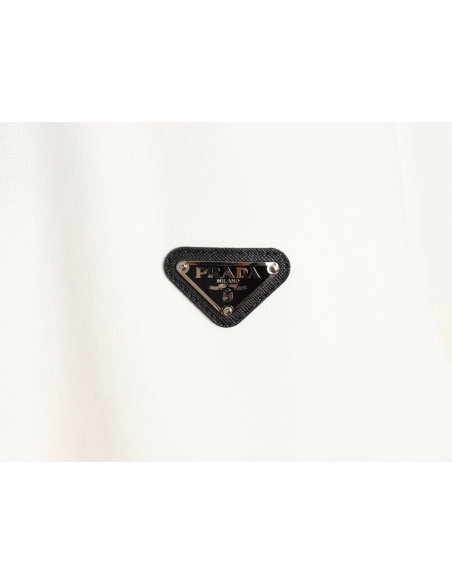 Prada Short-Sleeve Polo Shirt with Silver-Stamped Lettering on Cuffs,Prada