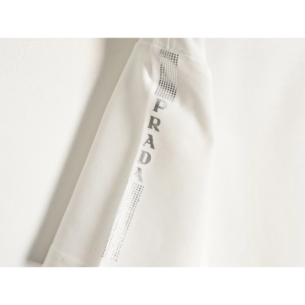 Prada Short-Sleeve Polo Shirt with Silver-Stamped Lettering on Cuffs,Prada