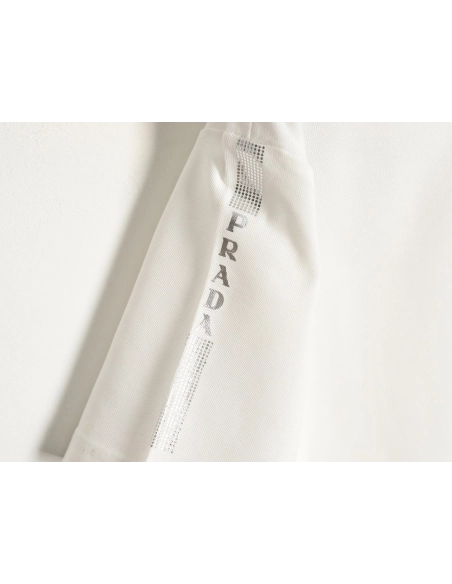 Prada Short-Sleeve Polo Shirt with Silver-Stamped Lettering on Cuffs,Prada
