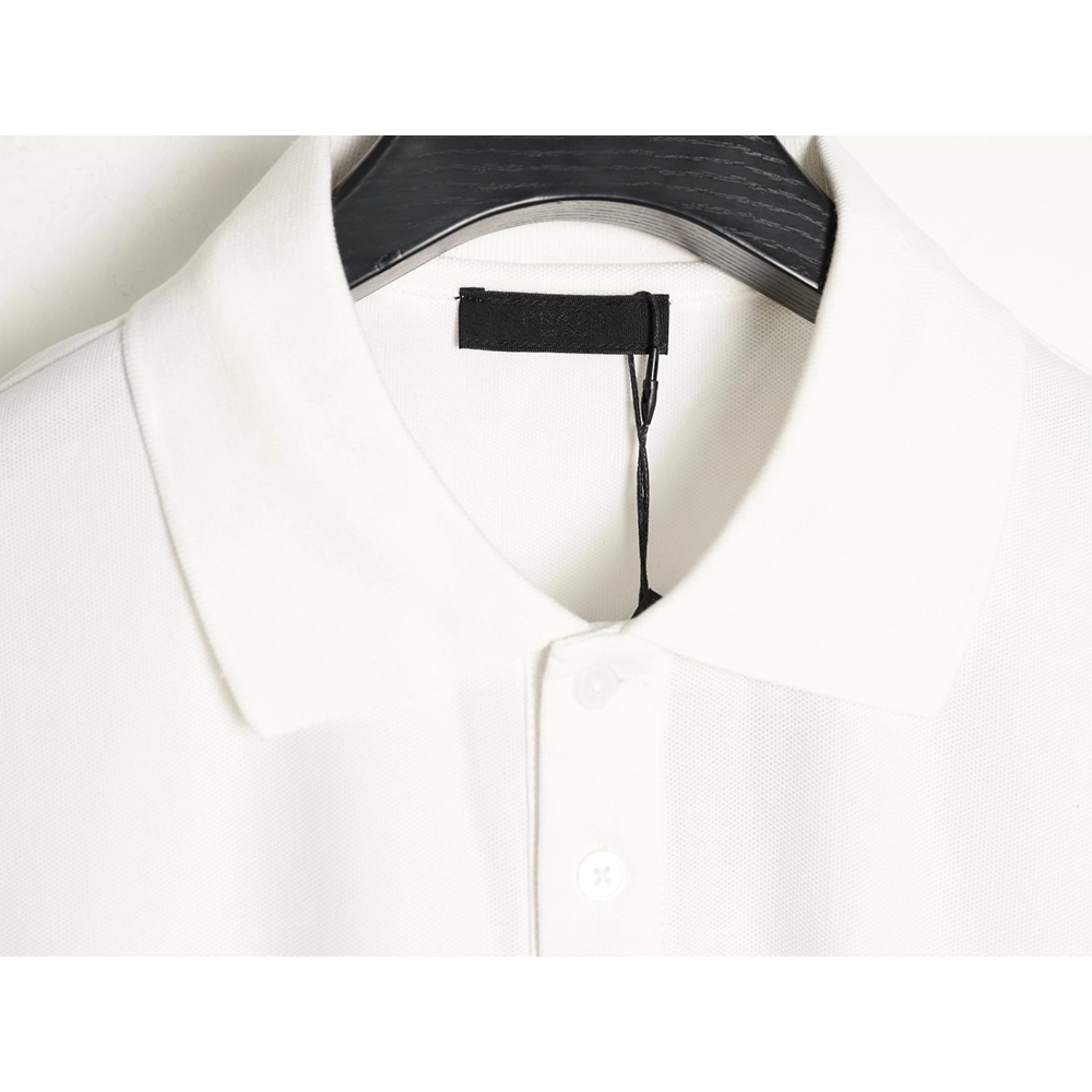 Prada Short-Sleeve Polo Shirt with Silver-Stamped Lettering on Cuffs,Prada