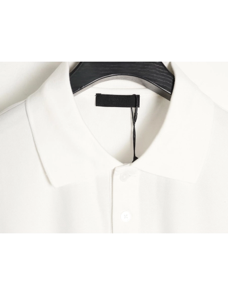 Prada Short-Sleeve Polo Shirt with Silver-Stamped Lettering on Cuffs,Prada