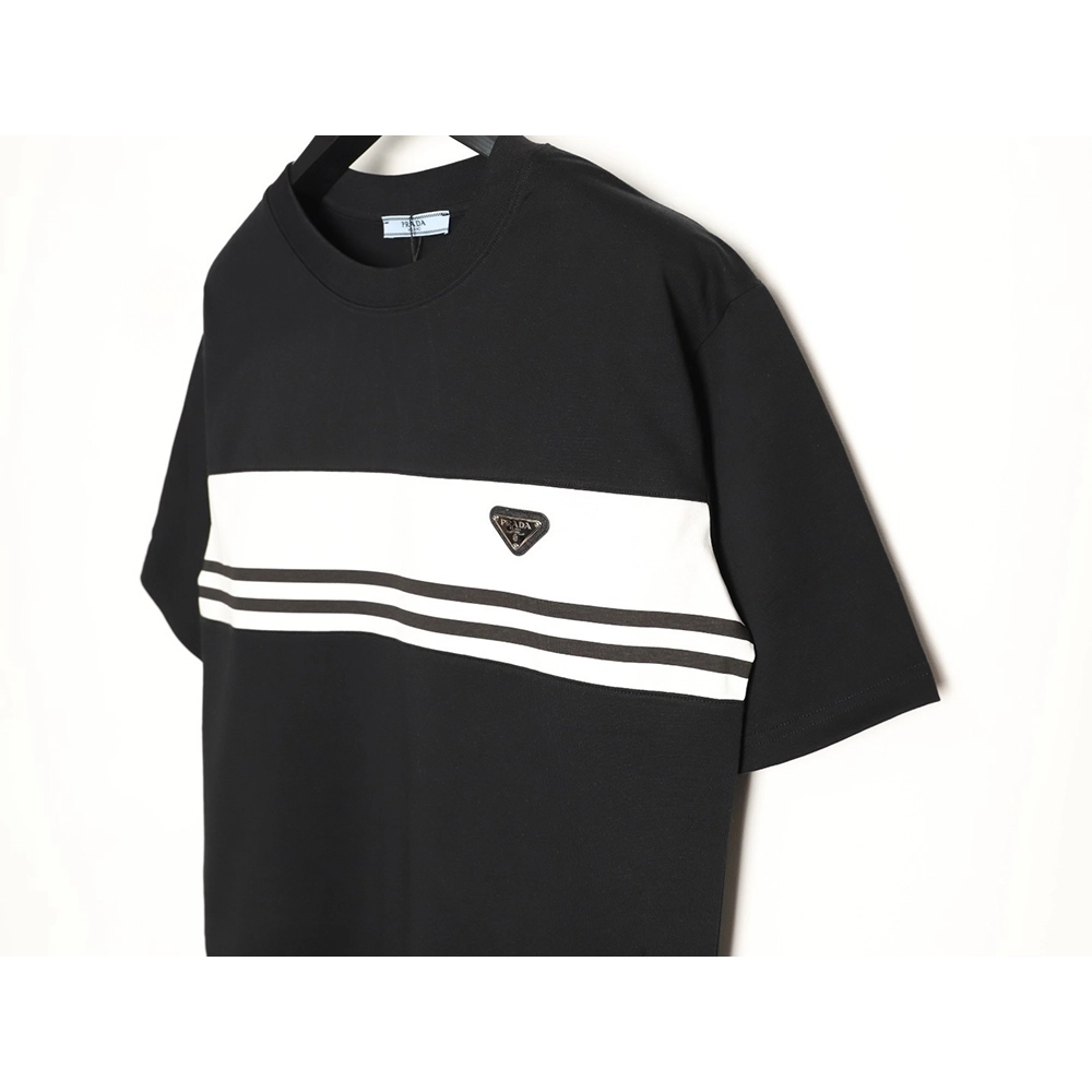 Prada striped patchwork triangular logo short-sleeved T-shirt TSK1,Prada