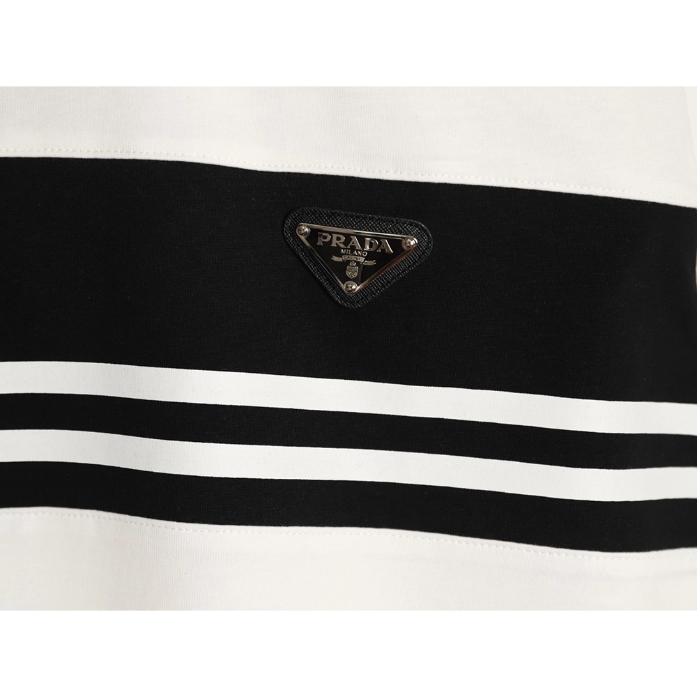Prada striped patchwork triangular logo short-sleeved T-shirt,Prada