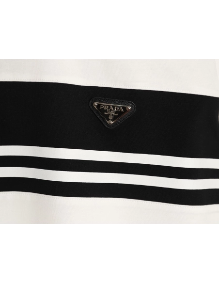 Prada striped patchwork triangular logo short-sleeved T-shirt,Prada