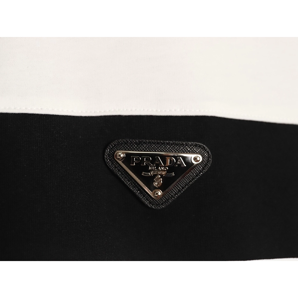 Prada striped patchwork triangular logo short-sleeved T-shirt,Prada