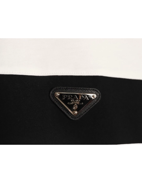 Prada striped patchwork triangular logo short-sleeved T-shirt,Prada