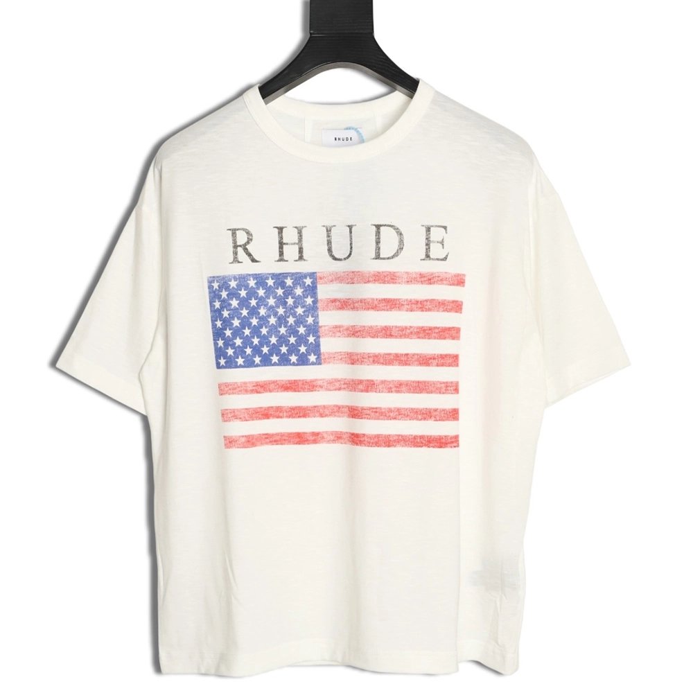 Rhude Vintage USA Flag Logo Print Short-Sleeve T-Shirt,Rhude
