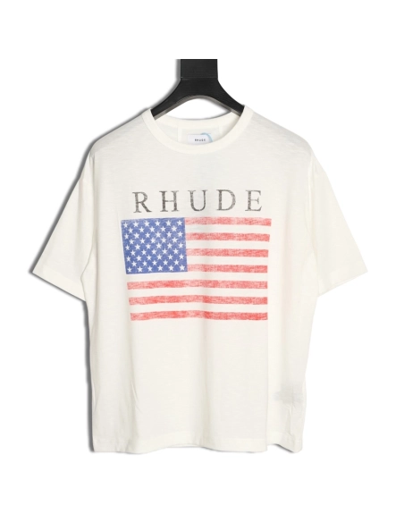 Rhude Vintage USA Flag Logo Print Short-Sleeve T-Shirt,Rhude
