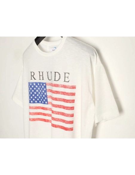 Rhude Vintage USA Flag Logo Print Short-Sleeve T-Shirt,Rhude