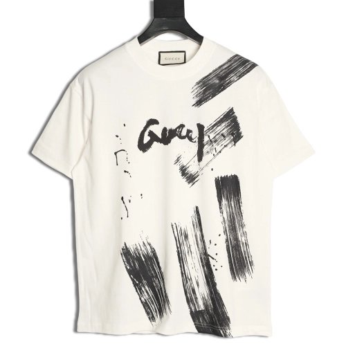 Gucci ink wash brushstroke graffiti letter short-sleeved T-shirt,Gucci