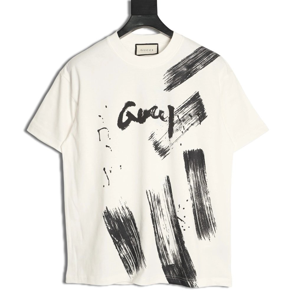 Gucci ink wash brushstroke graffiti letter short-sleeved T-shirt,Gucci