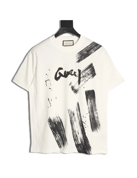 Gucci ink wash brushstroke graffiti letter short-sleeved T-shirt,Gucci